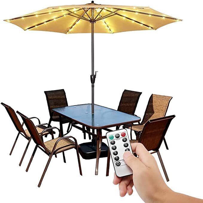 Amazon Outdoor Solar Umbrella Light String Garden Lawn Parasol Light with 104 Colored Light Sun Umbrella Light String