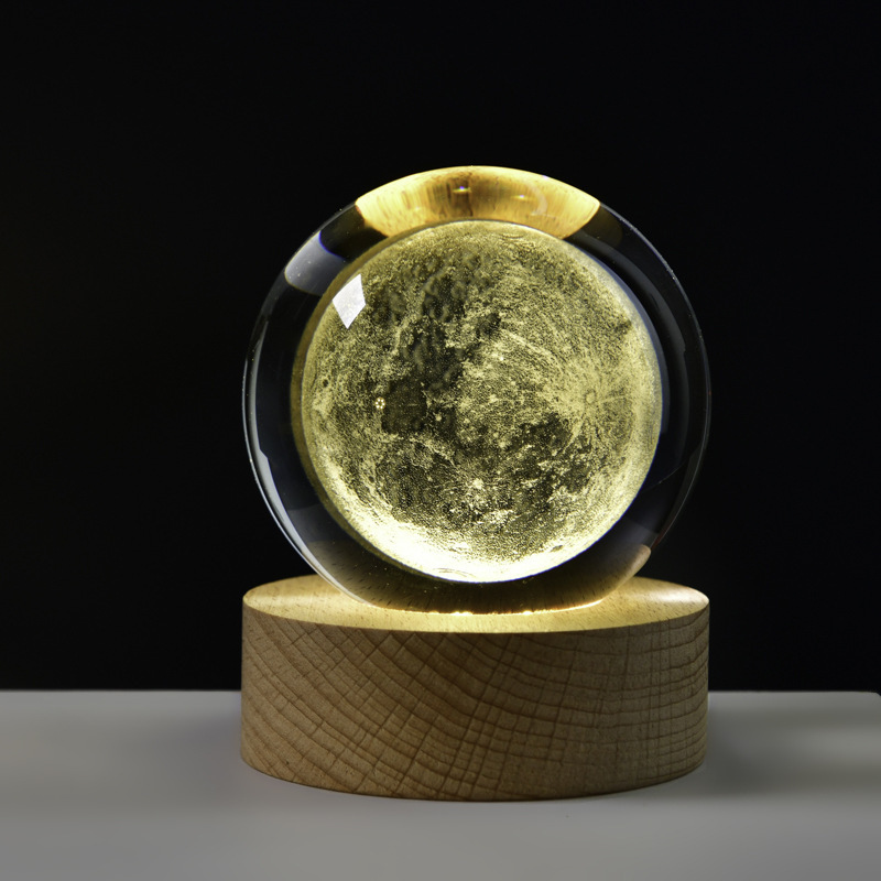 木質発光台座3d内彫刻水晶玉銀河太陽系創意デスクトップ小夜灯置物祝日プレゼント|undefined