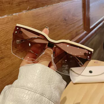 2023 New One-piece Large-frame Sunglasses European and American Trend One-piece Side-cut Large-frame Slimming Mercury Shade Sunglasses - ShopShipShake