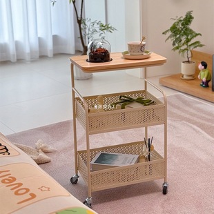 Bedroom Bedside Table Storage Cabinet Trolley Log Multi-Layer Movable Living Room Sofa Side Table Coffee Table Storage Rack Style