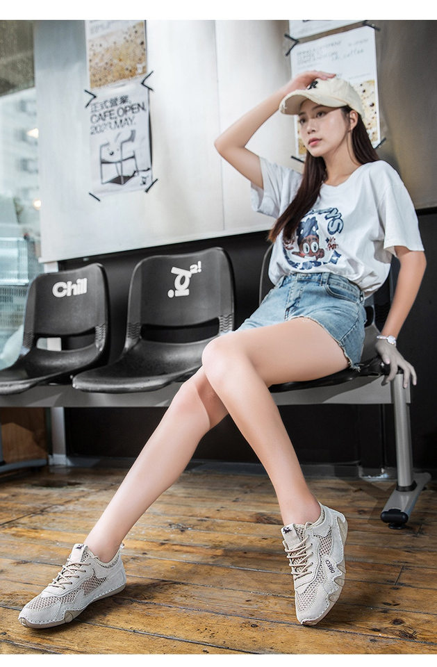 Giày thể thao nữ cỡ lớn thoáng khí mặt lưới, giày chạy bộ đế bằng — Bạch kim F663 (siêu sợi), F663 hồng (siêu sợi), Màu cát F663 (siêu sợi), G663 bạch kim (da thật) chi tiết 24