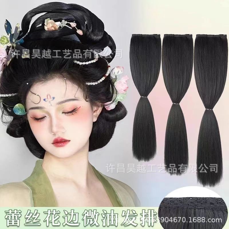 Hanfu pelucas de cabello de barba de maíz modelado de una extensión de cabello antiguo sin nudos de cabello largo recto estilo antiguo estilo de cabello
