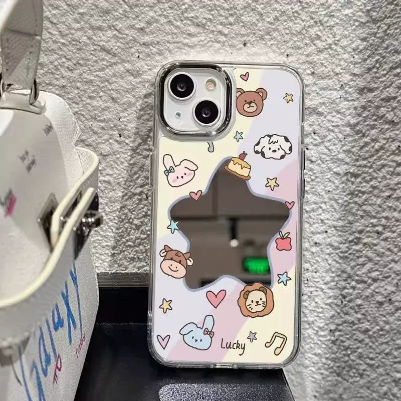 Чехол с мультяшным рисунком для iPhone 16 (Apple), милое зеркальце, зеркальный эффект, для 15 Pro Max