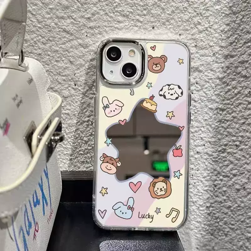 Чехол с мультяшным рисунком для iPhone 16 (Apple), милое зеркальце, зеркальный эффект, для 15 Pro Max