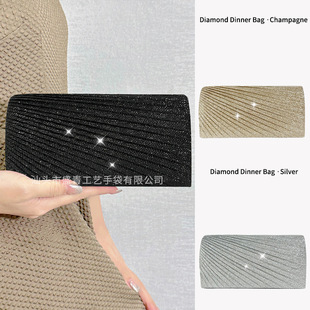 In-Stock E-Commerce Direct Sales Pleated Evening Clutch Bag 20cm Mini Clutch Glitter Evening Bag