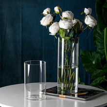 富贵竹插花落地花瓶鲜花仿真直筒创意摆件大号加厚高硼硅玻璃花瓶