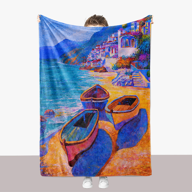 Abstrakte Ölgemälde-Landschaftsserie, Flanell, 3D-gedruckt, verdickte Sofadecke_voghion.com