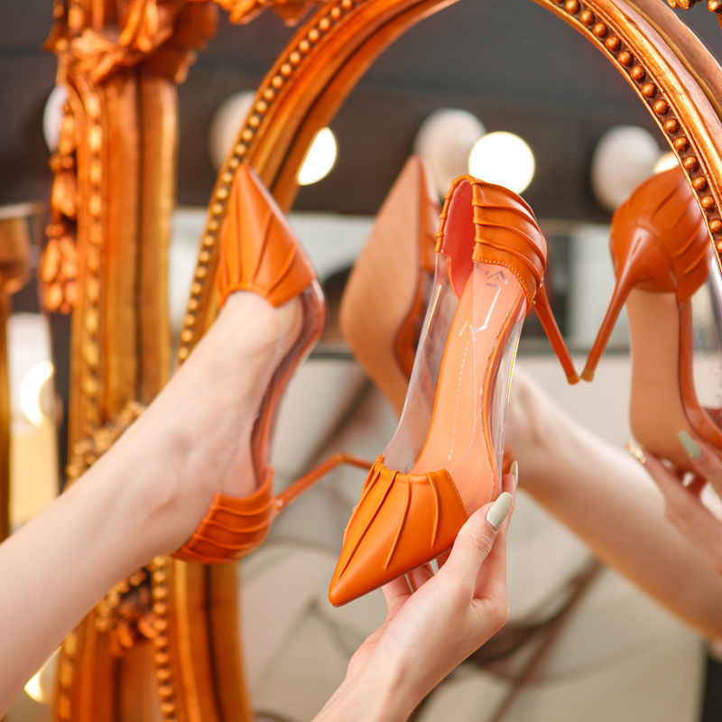 French Transparent High Heels Women's Stiletto Niche Design 2025 New Elegant Pointed Toe Shoes Women's Skirt