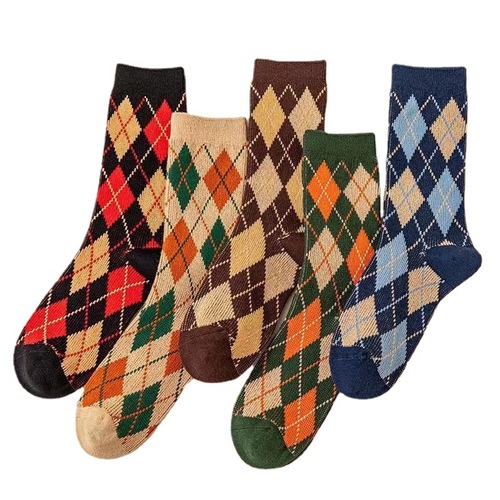 Autumn/Winter Girl's Socks, College Style Retro Literary Medium Calf Socks, Classic Houndstooth Japanese Fashion Versatile Socks