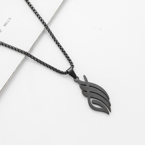 Cross-border best-selling hollow flame feather necklace stainless steel titanium steel pendant personalized versatile snake chain wholesale