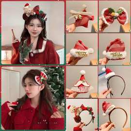 秋冬新款毛绒发夹女氛围感蝴蝶结鸭嘴夹圣诞侧边夹圣诞帽小熊发箍