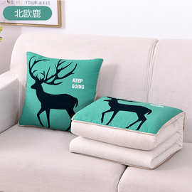 数码亚麻风格二合一抱枕被子两用沙发抱枕汽车多功能广告礼品批发