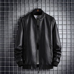 High-end men's leather jacket elegant baseball collar spring and autumn casual fashion youth middle-aged thin jacket trendy