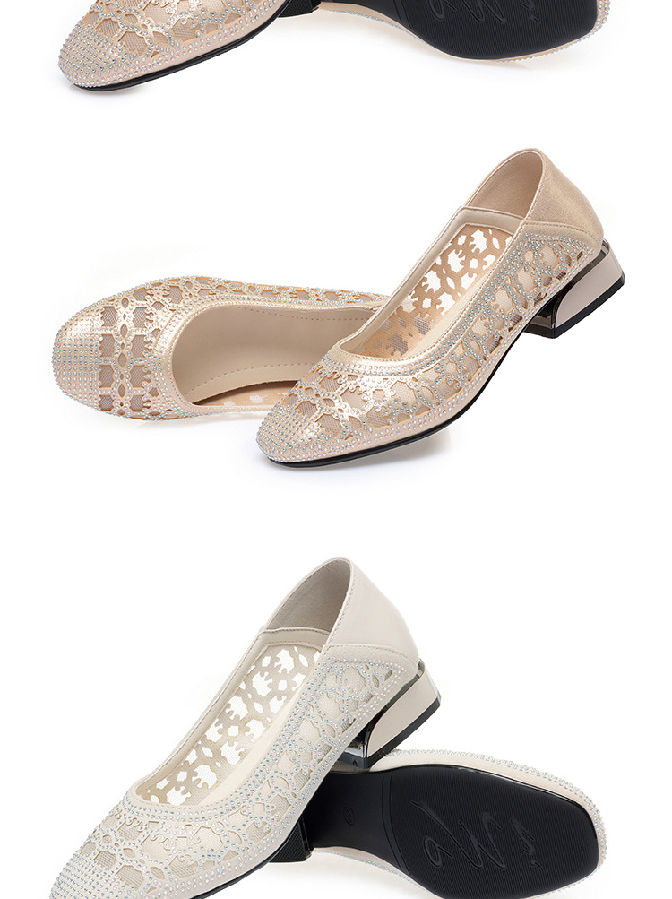 Sandal lưới bít mũi da thật gót vuông thoáng khí đế mềm — Màu be chi tiết 16