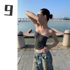 [9hour] アメリカンホットガールスタイルストライプチューブトップ女性用 2025 夏パーソナライズされたインナーレースアップ胸ラップ女性用 c9367