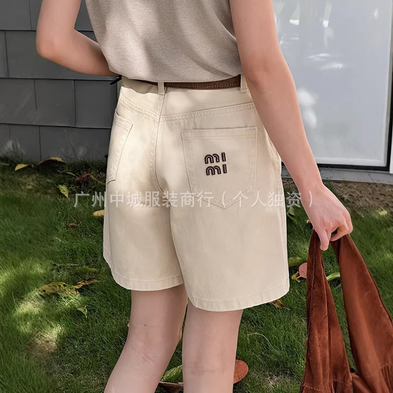 Nanyou High Quality! m Series Khaki Denim Shorts for Women High Waist Straight Wide Leg Denim Shorts for Women