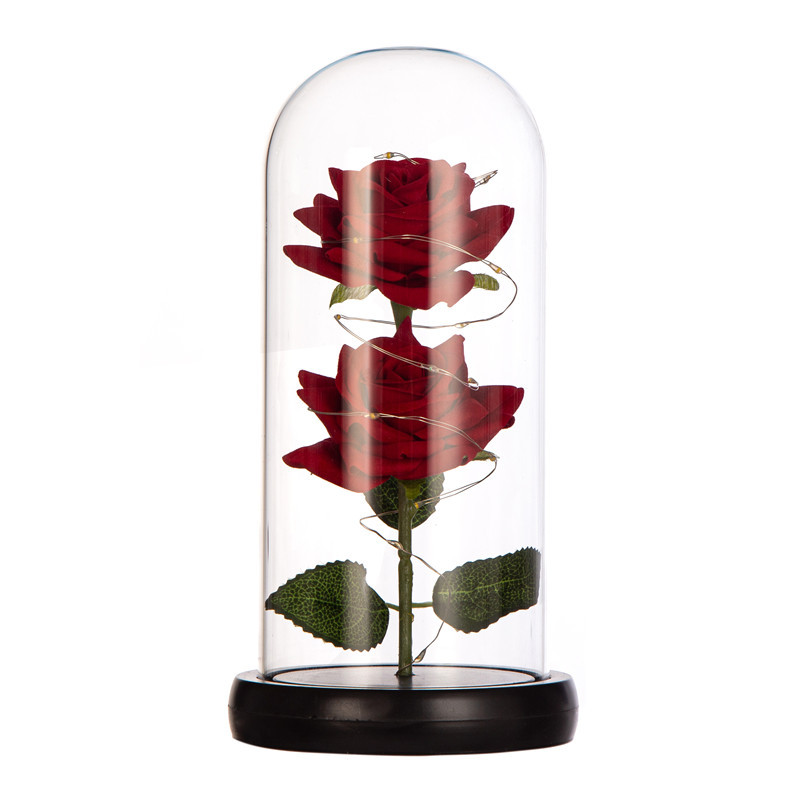 Pequeño Príncipe cubierta de vidrio dos rosas artificiales decoración creativa Navidad regalo del Día San Valentín flor eterna al por mayor