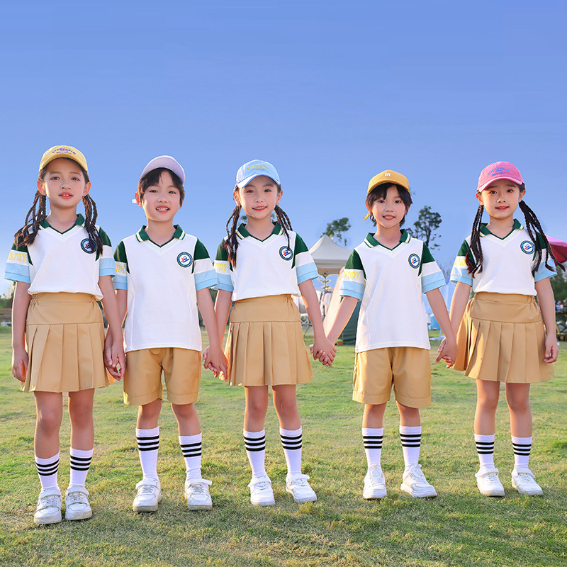 幼兒園園服短袖套裝2024夏裝新款小學生畢業校服英倫風六一表演服