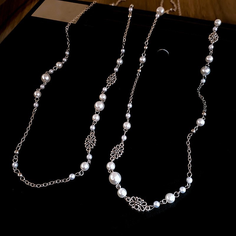 Collar con cuentas de perlas de gota de agua con diamantes transfronterizos otoño e invierno cadena de suéter de lujo ligero francés moda todo fósforo joyería de alta gama