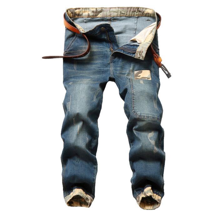 Herren-Jeans im koreanischen Patchwork-Stil mit Rissen, Übergröße, mittelhoch geschnitten, schmal geschnitten_voghion.com