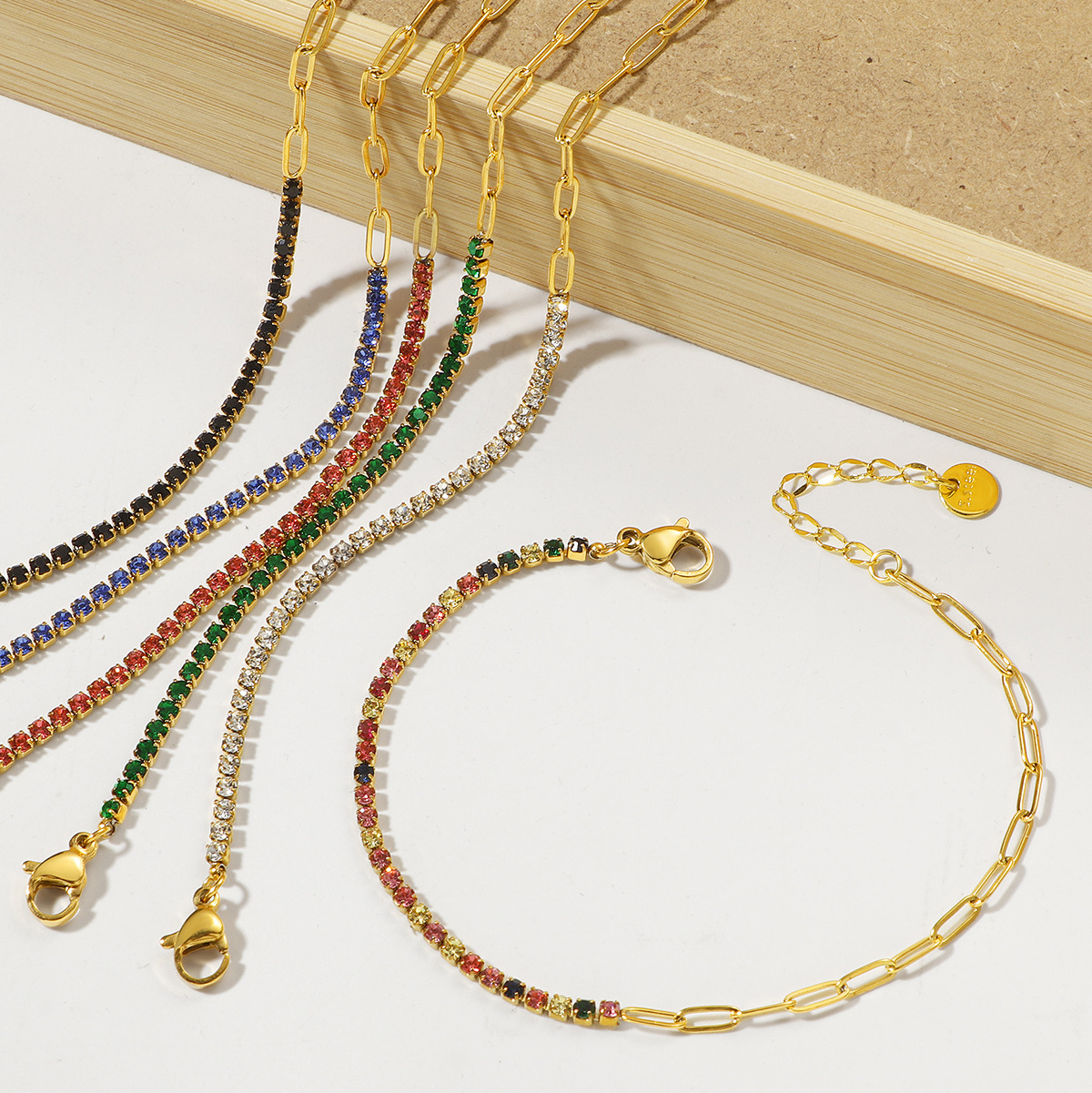 European and American Light Luxury Exquisite Colorful Zircon Bracelet Dopamine Temperament Versatile Titanium Steel Bracelet for Women Stackable Niche Versatile