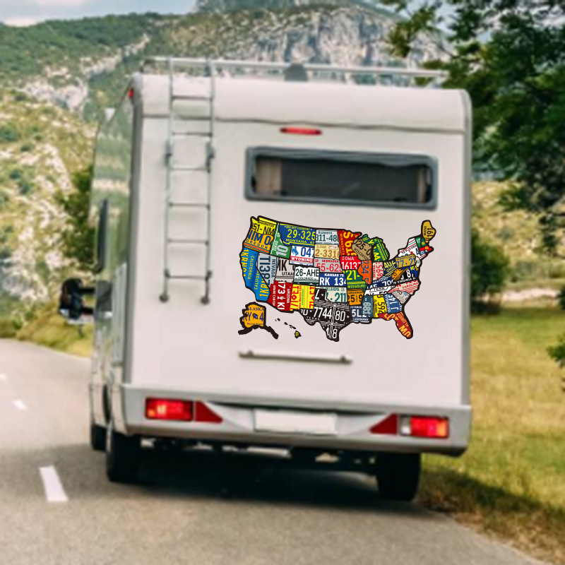 Placa de matrícula americana RV Mapa de viaje pegatinas Amazon protector solar al aire libre coche pegatinas decorativas pegatinas