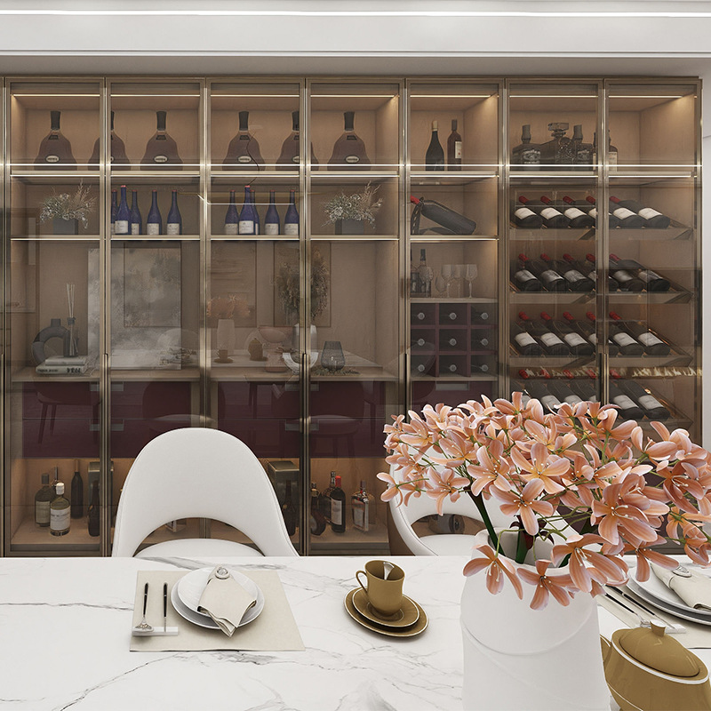 Customized Wine Cabinet, Metal Glass Bookcase, Panel Wardrobe, Walk-In Closet, Bedroom Furniture, Bar Counter, Wine Cabinet