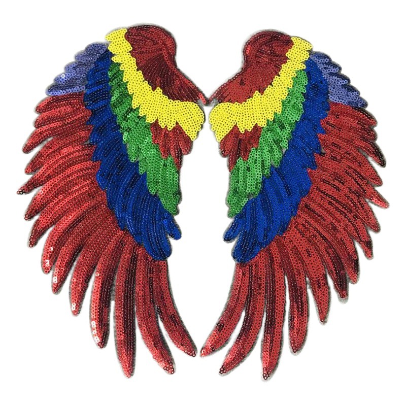 Longsheng bordado pequeño tamaño alas cuentas bordado tela pegatinas DIY accesorios de ropa lentejuelas parche pegatinas sello decorativo con adhesivo