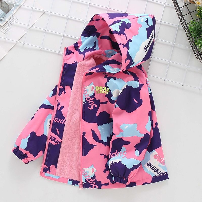 Girls' spring and autumn outerwear, fleece-lined windbreaker, winter 2026 new style children's thickened top, trendy jacket for medium and large children.