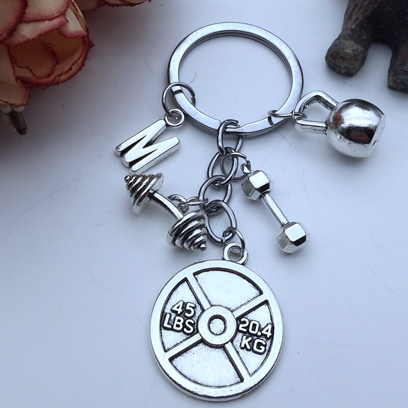 Barbell dumbbell kettlebell letter gym weightlifting key chain fitness exercise iron key chain