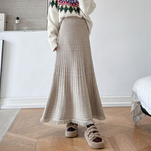 软糯流苏针织半身裙女2025秋冬新款高腰显瘦加厚毛线a字大摆长裙