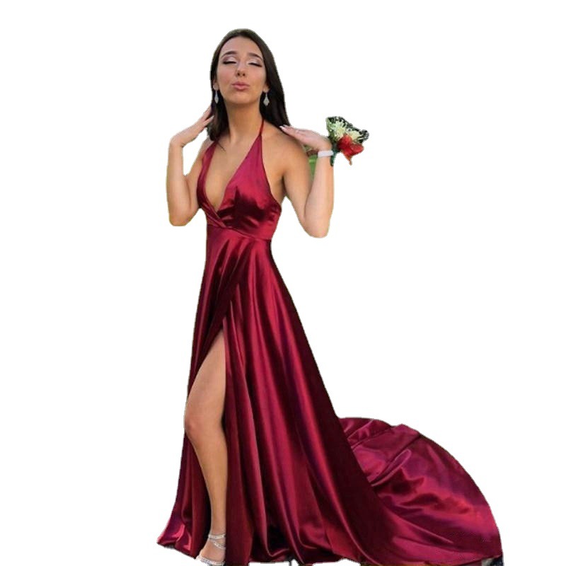 El comercio exterior de Europa y América Amazon AliExpress deseo de las mujeres vestido de noche sexy profundo V vino rojo vestido de noche image 5