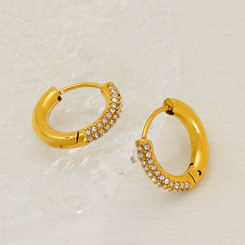 Pendientes de diamantes de acero inoxidable de oro de 18 quilates explosivos de Amazon para mujer