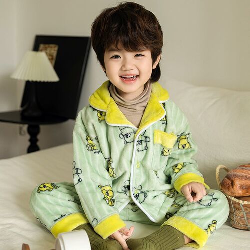 Children's flannel pajamas, autumn and winter boys' sets, mid-to-large size for boys and girls, coral fleece baby fleece-lined loungewear for boys.