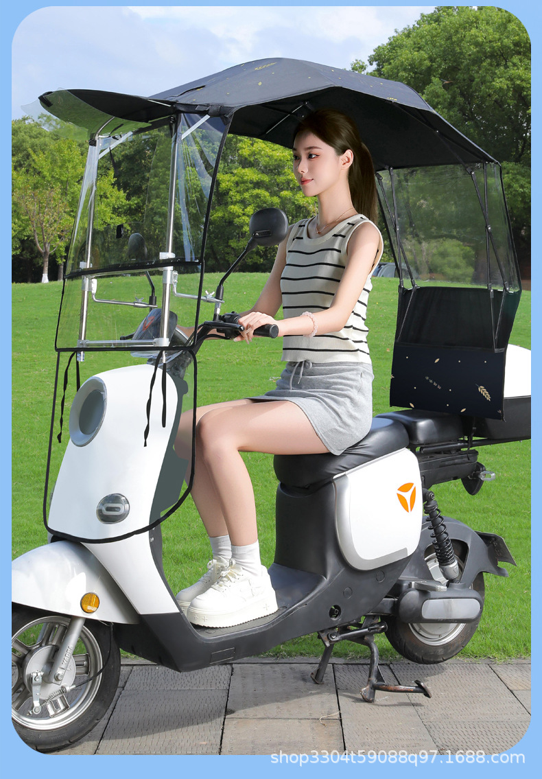 Electric Scooter Canopy, Sun Protection, Rainproof, Windproof Cover, New Model Sunshade Umbrella with Large Window, Quick Folding Full Canopy