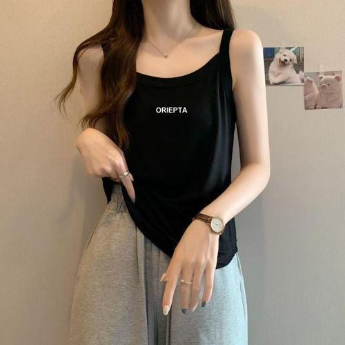 Relaxed Plus-Size Tank Top Straps Women Summer Design Outerwear Sleeveless Black Solid Color Versatile Top