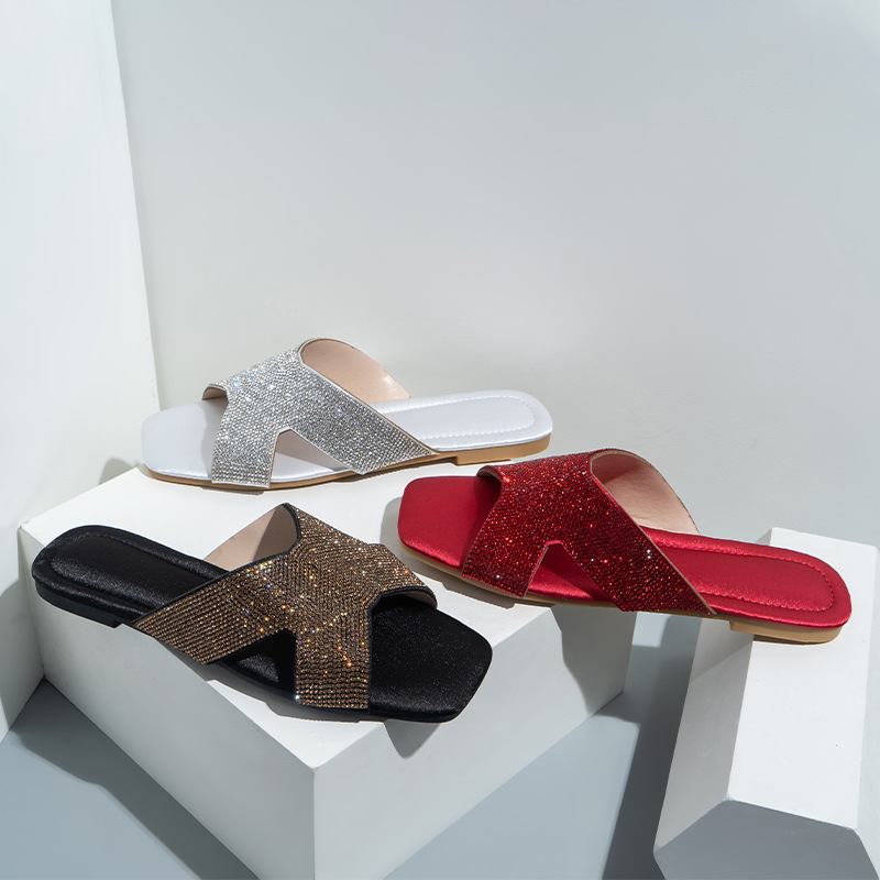 Hausschuhe mit flachem Boden, weiblich, Sommer, lässig, Wort, hohl, Sandalen, Folien, Damenschuhe_voghion.com