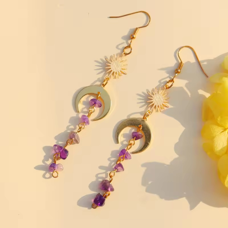Irregular, Moon Pattern Women's Gender Healing Design Women's Crystal Healing Irregular Moon Drop Earrings Healing Crystals Jewelry