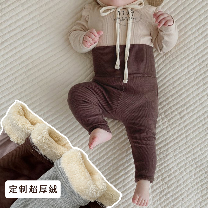 超厚绒ins婴幼儿童高腰护肚裤男女宝宝打底裤棉冬保暖长裤韩版裤1