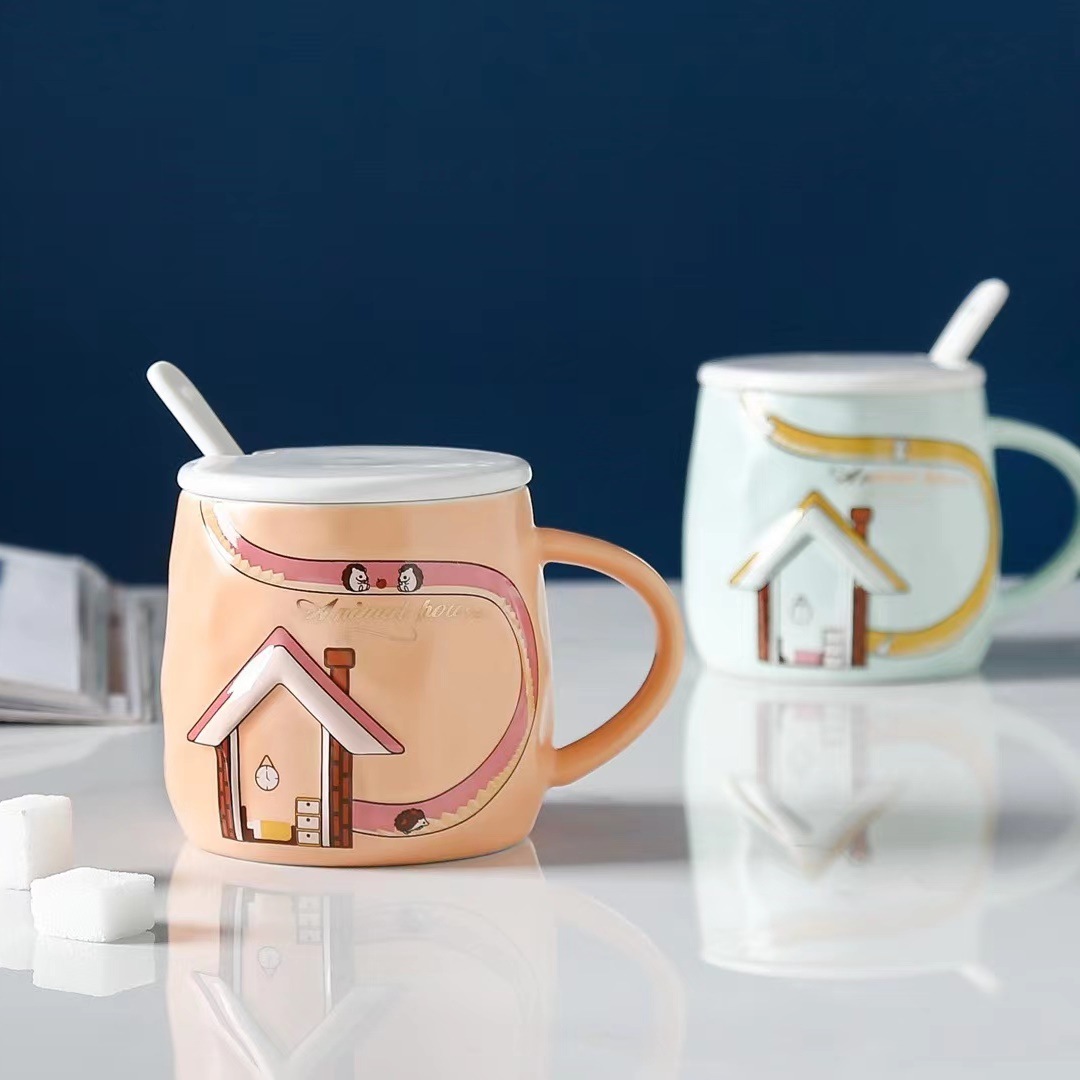 Creativo alivio pastoral casa historieta personalizada regalo de cerámica gato garra cuchara taza café estilo japonés agua