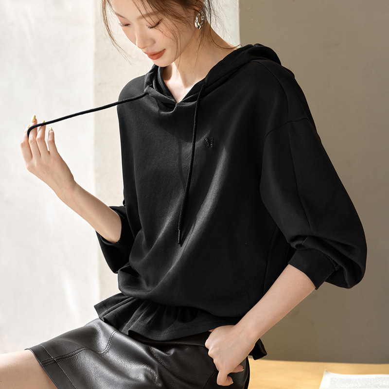 Retro Preppy Top 2025 Autum Hooded Heart Sequin Embroidered Lace Waist Sweatshirt