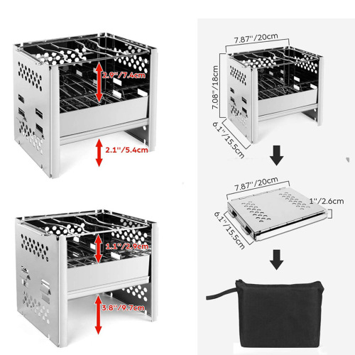 Outdoor stainless steel barbecue grill adjustable lifting mesh folding stove portable camping picnic grill double-layer stove
