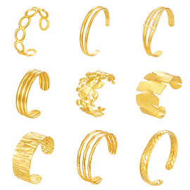 跨境专供不锈钢开口手镯女式高级感C形油压手环潮流饰品批发