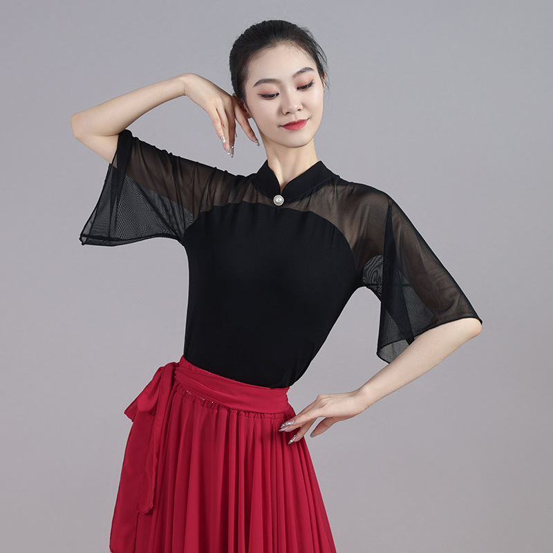Classical Dance Clothing Temperament Slim-fit Shirt Chinese Style Modern Dance Folk Dance Clothing Art Test Practice Clothing Body Female