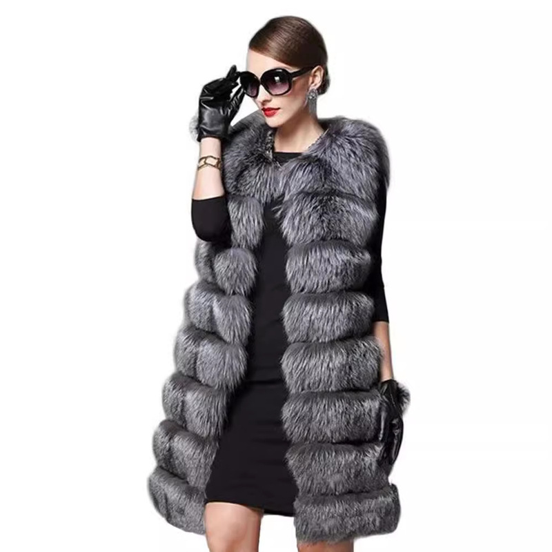 Fur manufacturers wholesale high imitation fox fur vest women's European and American foreign trade autumn and winter new long silver fox plus size vest