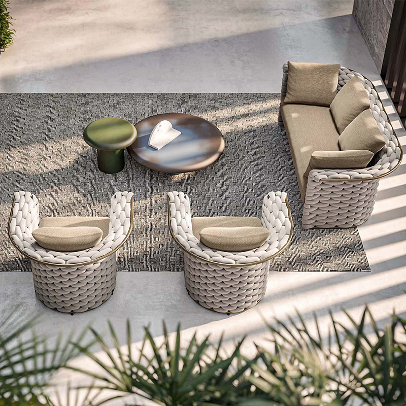 Mesa y silla de caña al aire libre sala modelo de patio exterior terraza de ocio impermeable jardín de aluminio hotel muebles residenciales