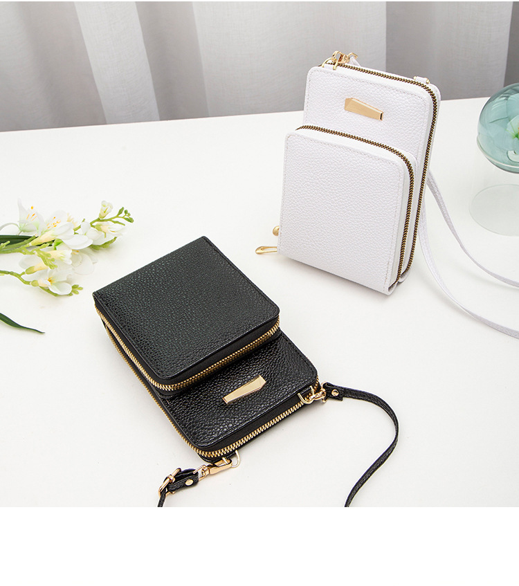 Women's delicate fabric practical multifunctional women's one shoulder double layer mobile phone bag retro wallet_voghion.com