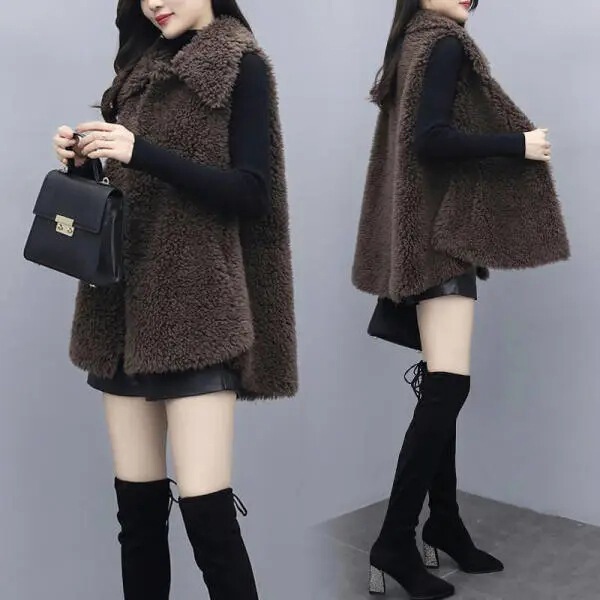 Lambskin Vest Women's 2024 Winter New Korean Loose Teddy Velvet Stitching Fur One-piece Vest Jacket