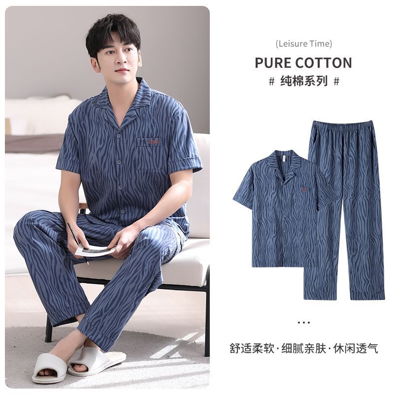 Pijamas verano de los hombres 100% algodón pantalones de manga corta de algodón verano delgado más tamaño de mediana edad homewear de los hombres