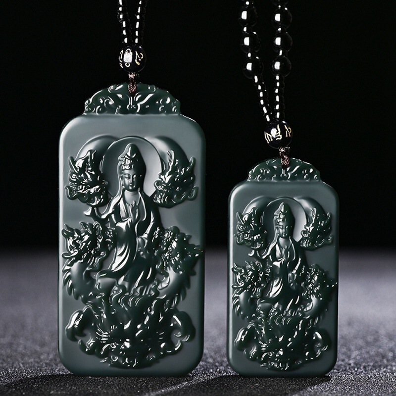 Hetian Jade Guanyin Jade Pendant Men's Natural Tower Sapphire Kowloon Protector Pendant Jade Pendant Ping An Jade Necklace Hetian Jade Guanyin Jade Pendant Men's Natural Tower Sapphire Kowloon Protector Pendant Jade Pendant Ping An Jade Necklace